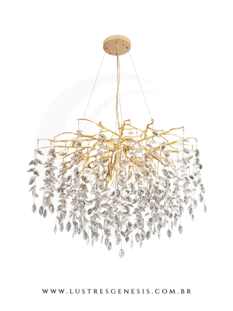 Lustre de Cristal Semente Dourado 80x50m Para Sua Sala de Jantar 